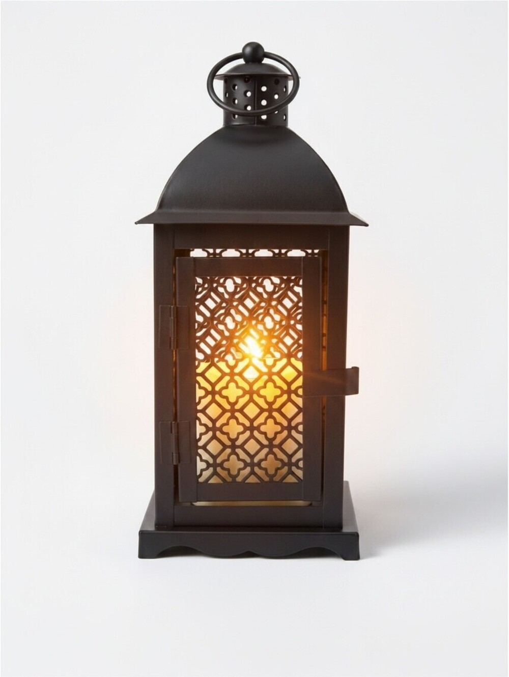 Black Decorative Metal Lantern with Battery Operated Light